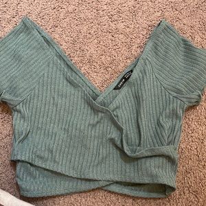 Green cross over crop top